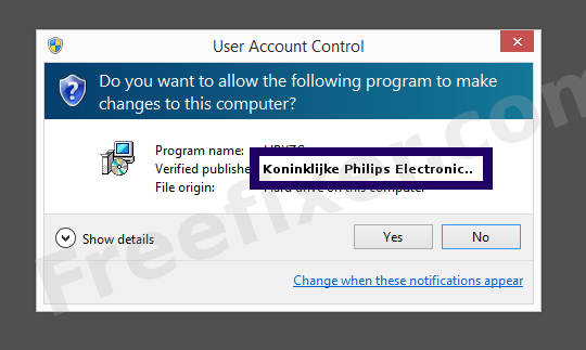 Screenshot where Koninklijke Philips Electronics N.V. appears as the verified publisher in the UAC dialog